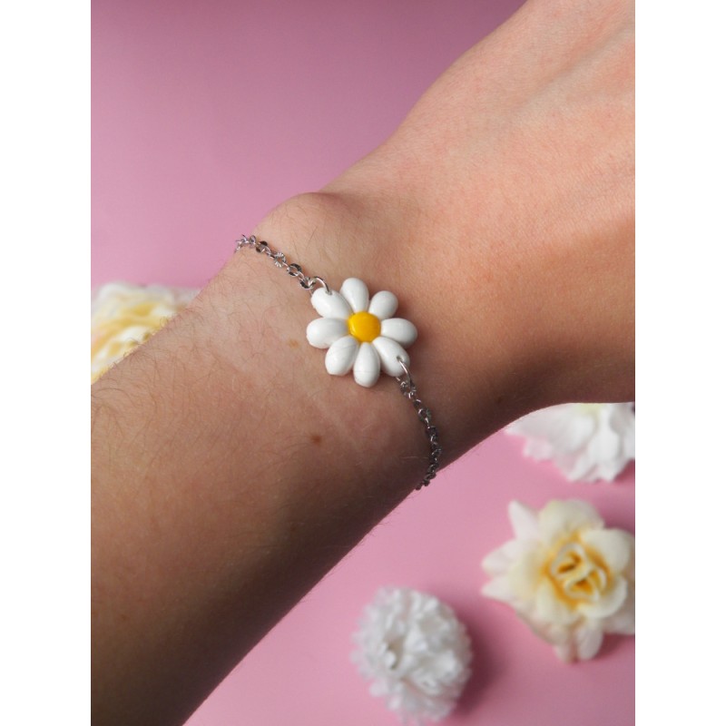 Bracelet Marguerite du printemps argenté